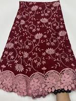 Tissu sergé 100 % coton pur K/C pour dentelle voile, broderie florale dorée, strass, 5 yards pour robe de mariée et jupes nigérianes
