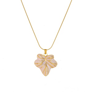 Stainless Steel Leaf Pendant Necklace Gold Plated White Enamel Plant Design Daily Wear Gift Jewelry Clavicle Chain - Product Image 5