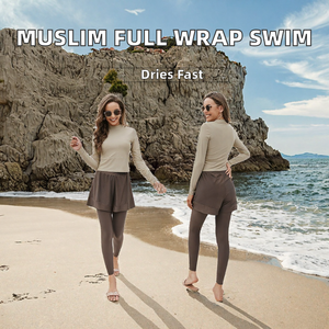 Traje de Baño Monokini de Dos Piezas para Mujer, Manga Larga, Pantalones Cortos de Baño, Transpirable, de Secado Rápido, Talla Grande, Ropa de Playa - Product Image 2