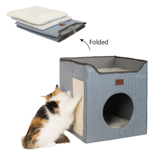 Cat House Foldable Indoor <b>Pet</b> <b>Bed</b> With Scratcher For Small Cats Winter Warm Collapsible Cat Supplies - Product Image 1