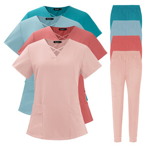 Tenues médicales élastiques à séchage rapide pour femmes, idéales pour médecins et infirmières, à manches courtes, fines, confortables et respirantes pour l'été. - Product Image 1
