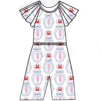 Nouvelle combinaison pour filles OEM ODM à manches volantées, imprimé intégral de dessins animés, tenue une pièce évasée pour tout-petits