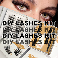 Vente en gros de kits d'extension de cils faits à la main pour le bricolage, cils en grappe épais 80D et 100D, cils en grappe à marque privée