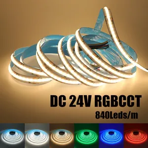 شريط إضاءة LED نوع COB، 840 مصباح LED لكل متر، 5 أمتار، 12 فولت تيار مستمر، 24 فولت تيار مستمر، ألوان RGBCW وRGBCCT، سطوع عالي، شريط مرن للإضاءة - Product Image 4