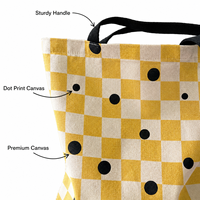 Sac fourre-tout en toile jaune moutarde à pois noirs et à carreaux, sac à bandoulière grande capacité pour le shopping quotidien