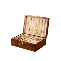 Boîte à maquillage double couche avec serrure, en bois massif, pour le rangement et la présentation de boucles d'oreilles, clous d'oreilles et colliers