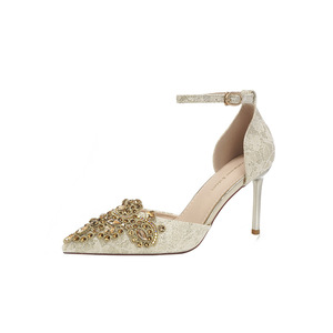 Zapatos de Novia con Tacón de Aguja, Punta en Pico, Correa en el Tobillo, Decoración de Lentejuelas y Pedrería, Zapatos de Tacón Alto para Boda - Product Image 5