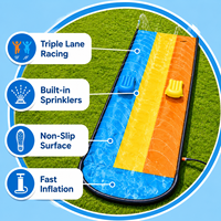 Toboggan aquatique gonflable en PVC Toytime pour enfants, planche de surf aquatique pour trois personnes avec capacité de 100 kg, idéal pour le jeu parent-enfant sur pelouse