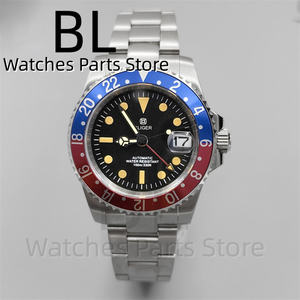 BLIGER 40mm Luxury Vintage <span class=keywords><strong>GMT</strong></span> Reloj de pulsera para hombre Bisel Azul Rojo Cristal de zafiro Esfera luminosa 100M Fecha impermeable Acero inoxidable - Product Image 3