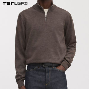 Eco-friendly Custom Men's Knit Sweater 1/4 Zip Stand Collar 100% Cashmere Breathable Luxury Half Zipper Front Logo Knitted Top - Product Image 4