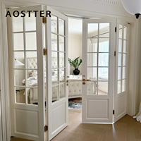 Porte pliante en aluminium AOSTTER de style grille avec panneau de sécurité transparent et amortisseur à fermeture douce pour architecture classique
