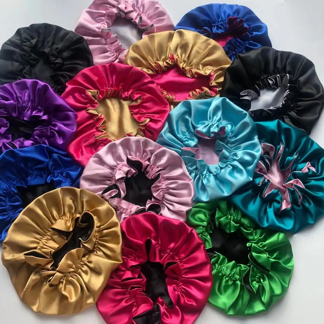 Bonnets de seda con cordón ajustable para mujer, bandana Reversible de doble capa, de satén, con banda para el borde