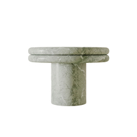 Table d'appoint de luxe Dream Home en marbre vert artistique, avec plateau rond unique à double superposition et base cylindrique sculpturale