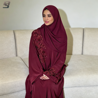 Abaya personnalisée ODM élégante et respirante en polyester perlé, style Dubaï, pour l'Aïd et le Ramadan, vêtement islamique, robe arabe, abayas, robe longue jusqu'aux chevilles, hijab