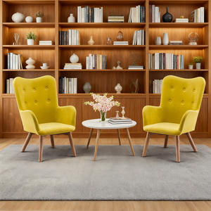 Moderne Gele Fluwelen Accent Fauteuil <span class=keywords><strong>Wingback</strong></span> Getufte Vrijetijdsstoel Met Houten Poten En Armleuningen Voor Woonkamer Slaapkamer Kantoor - Product Image 2