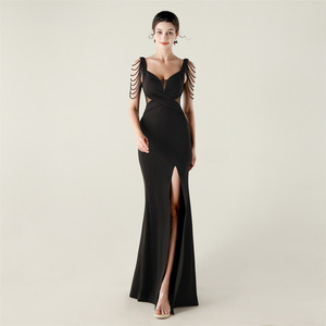 Vestido de Noche de Satén 2026, Nuevo Estilo, con Cuentas, Plisado, Escote en V Profundo, Corte Entallado, Vestido de Gala Largo hasta el Suelo para Fiestas de Primavera - Product Image 6
