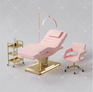 Modern Beauty Salon Red Fabric Eyebrow <b>Bed</b> Luxury Gold Base Saloon Furniture Cosmetic Eyelash <b>Bed</b> With Trolley - Product Image 2