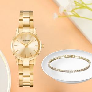 Ensemble de montres-bracelets de luxe pour femmes et hommes, en acier inoxydable doré, à quartz, style antique, pour affaires, marque privée - Product Image 2