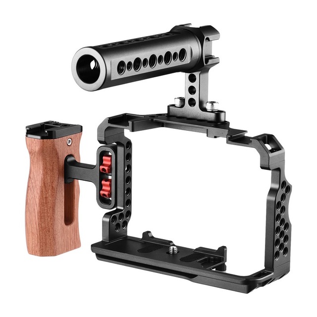 Wholesale Aluminum Alloy Camera Cage Kit with Video Rig Top Handle Wooden Grip Replacement for Sony A7R III/ A7 II/ A7III