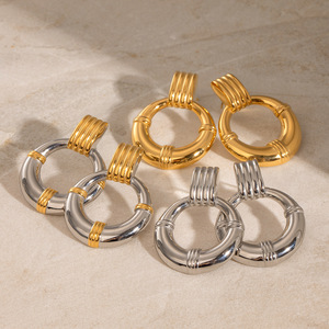 Hoop <b>Earrings</b> Stainless Steel Round Geometric Design <b>Gold</b> Silver Colorfast Jewelry Fashion <b>Dangle</b> <b>Earrings</b> - Product Image 2