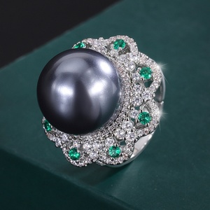 Anillo de Moda Toderi, Ecológico, de Cobre, con Perla de Concha de 16 mm, con Micro Pavé de Circonitas, Diseño de Flor, para Uso Diario Elegante - Product Image 4