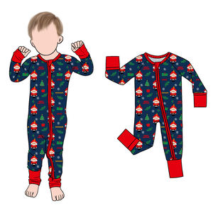 Personalizado <span class=keywords><strong>de</strong></span> moda Niño Navidad elementos impresos con pies <span class=keywords><strong>de</strong></span> bambú <span class=keywords><strong>de</strong></span> invierno infantil mono bebé dormir traje - Product Image 2