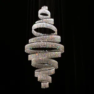 Современная большая светодиодная роскошная хрустальная подвесная люстра для гостиной с высоким потолком