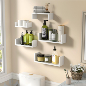 Wood Floating <b>Wall</b> <b>Shelves</b> Set Of 5 <b>Wall</b> <b>Mounted</b> Storage <b>Shelves</b> For Bathroom Bedroom Living Room Kitchen Office Home Decor - Product Image 2
