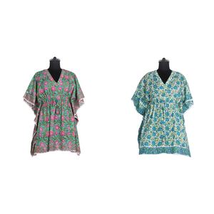 Caftán corto, precio al por mayor, fabricante elegante de ropa de mujer, Kimono de algodón indio de diseñador, caftán largo y corto estampado - Product Image 1