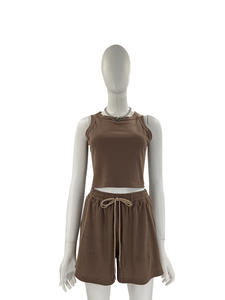 Abbigliamento Femminile Personalizzato, Top Corto e Pantaloncini da Ciclista, Set Due Pezzi, Completo Sportivo Estivo da <span class=keywords><strong>Donna</strong></span> - Product Image 3