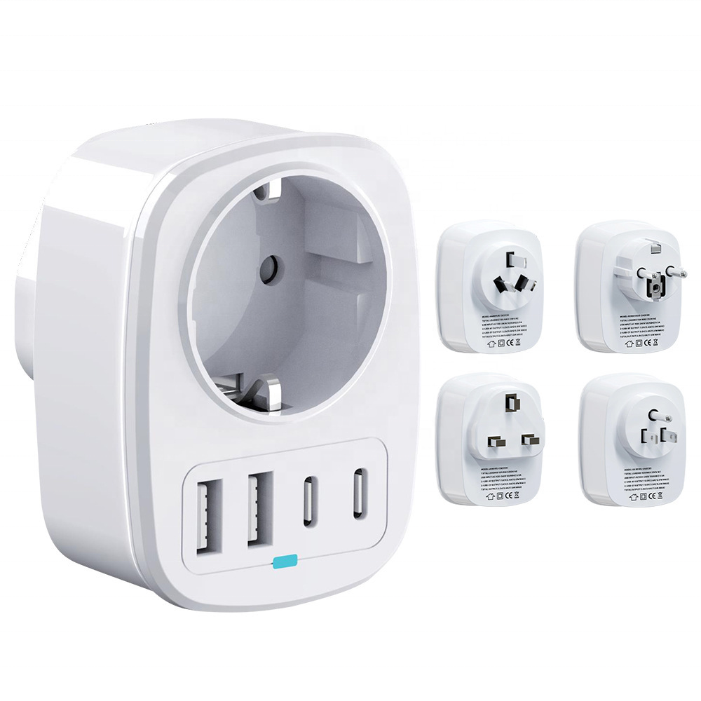 HONPNK European Standard 4-Outlet AC/DC Electric Plug Power Socket 2 USB Type C 18W PD Fast Charger EU/UK 5V/3A Fireproof