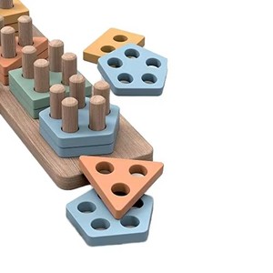 New Design Custom Children <strong>Wood</strong> Classification Montessori <strong>Wood</strong> Geometry Five Sets <strong>of</strong> Column Building <strong>Block</strong> Counting Toys - Product Image 3