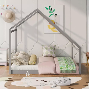 2024 vente chaude lits pour enfants pleine taille conception unique auvent en bois massif cadre ouvert <span class=keywords><strong>gris</strong></span> - Product Image 2