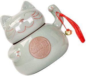 Pots à thé en céramique vintage, récipients à la mode en forme de chat porte-bonheur, caddie à café, bol à sucre pour épices, Pots à condiments - Product Image 2