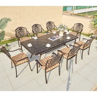 de salle à manger d'extérieur vintage style français, mobilier de jardin en aluminium, chaises de table rectangulaires, lot de 8