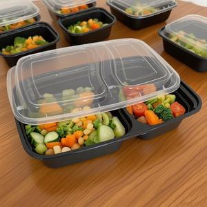 Black 150 Pack 3 Compartment Microwavable Stackable Disposable Plastic Food <b>Container</b> - Product Image 3