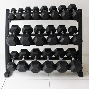 Fabricant d'équipement d'origine Haltérophilie Gym Fitness Ensemble d'haltères hexagonaux en caoutchouc noir Poids d'haltères hexagonaux - Product Image 1