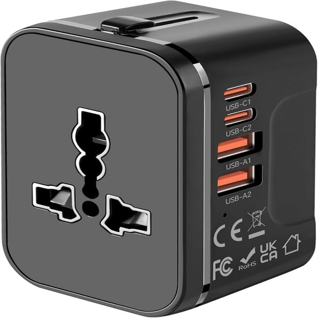Travel Plug Converter with 20W Power Delivery 4 USB-C & 3A USB-A Ports All-in-One Worldwide Universal International Wall Plug