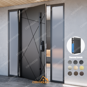 CosyHouse Porte d'entrée moderne en acier inoxydable avec verre miroir noir, porte de sécurité, taille personnalisée OEM ODM - Product Image 5
