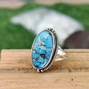 Anello T1020 in Turchese, Argento 925, Taglio Ovale, Montatura a Castone, Anelli Unisex con Gemme per Uso Quotidiano - Product Image 3