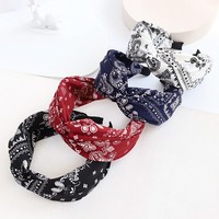 Nouveau Bandeau Imprimé Vintage à Nœud Croisé, Accessoire Cheveux Large et Élégant pour Femme, Style Européen et Américain