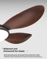 Ventilateur de plafond décoratif moderne de 42 pouces à 5 pales droites Lumière LED Smart Wood Intérieur Salon Lumières Télécommande Interrupteur