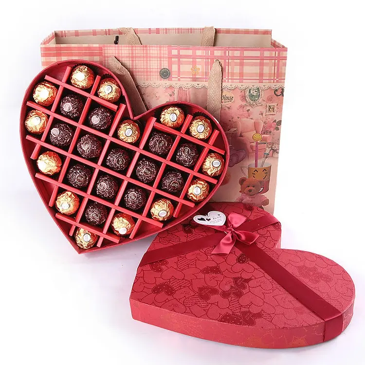 empty chocolate box red heart shape custom design gift boxes Black gold double drawer Christmas chocolate packing