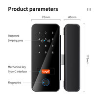 Serrure de porte en verre intelligente avec empreinte digitale, contrôle à distance via l'application Tuya, porte en verre sans cadre 10-14 mm, serrure biométrique électronique PST-GL-B12