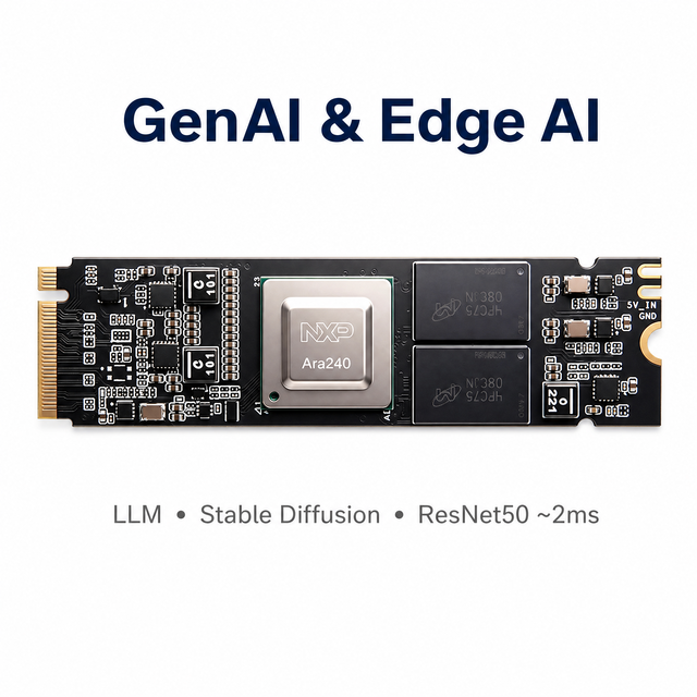 N.XP Ara240 M.2 AI Inference Accelerator 40 TOPS TensorFlow PyTorch ONNX for N.XP Nvidia Qualcomm Xilinx PCIe Gen4 AI Vision