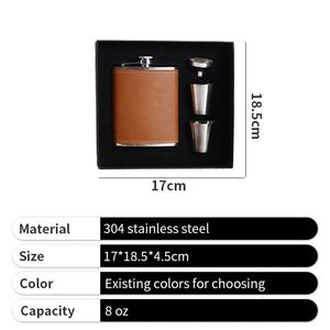 2025 Stainless Steel Pot Leather Covered Metal Whisky <b>Wine</b> Bottle Gift Set for Men - Product Image 4