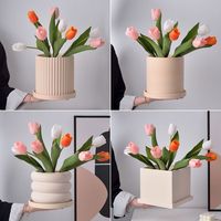 Vente en gros de pots en céramique d'intérieur avec plateau, pots cylindriques en terre cuite, pots en argile colorés pour cactus et plantes succulentes, décoration d'intérieur