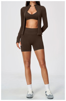 Ensemble de vêtements de sport 3 pièces en spandex/nylon, séchage rapide, respirant, short de yoga taille haute tendance pour les sports de plein air et la remise en forme