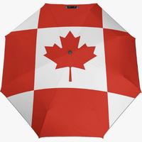 Parapluie pliant entièrement automatique avec motif drapeau national du Canada, imprimé multi-scènes, résistant à la pluie et au soleil
