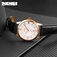Montre-bracelet élégante pour homme SKMEI 9261, sport, luxe, bracelet en cuir, mouvement à quartz, résistante à l'eau 3BAR, cadran à chiffres romains